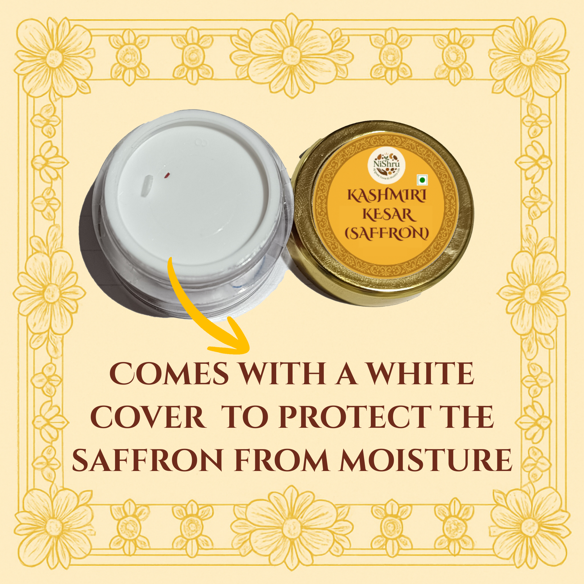 Nishru Pure Kashmiri Saffron | Grade-A Mongra Kesar Threads | Natural Kumkuma Puvvu for Pregnancy Milk, Pooja, Cooking, Biryani, Kahwa & Skin Care | Rich Aroma, Color & Flavor