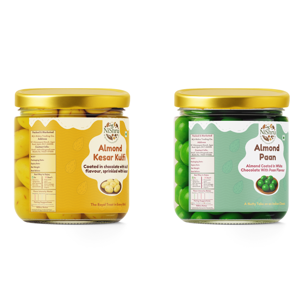 NiShru Almond Kesar Kulfi & Almond Paan – Premium Chocolate-Coated Almond Sweet Snack Combo | Festive Gift Pack | 150g × 2 (300g Total)