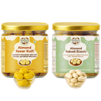 NiShru Almond Kesar Kulfi & Almond Rabadi Elaichi – Premium Chocolate-Coated Flavoured Almonds Sweet Snack Combo | Festive Dry Fruit Gift Pack | 150g × 2 (300g Total)