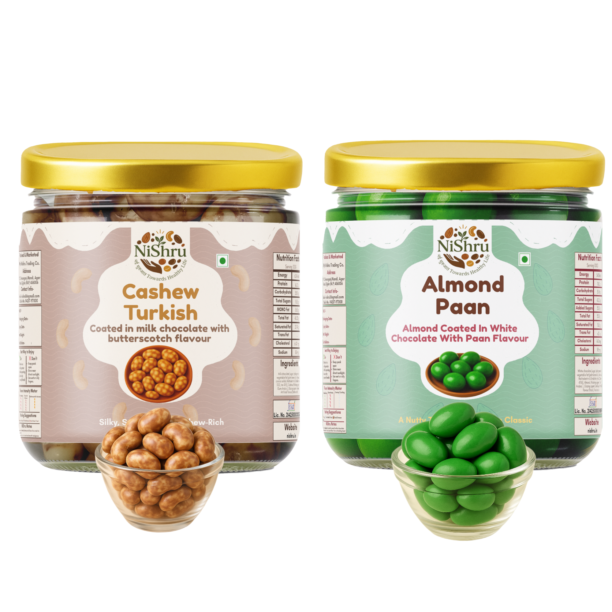 NiShru Almond Paan & Cashew Turkish – Premium Chocolate-Coated Dry Fruit Sweet Snack Combo | Exotic Paan & Turkish Flavoured Nuts | Festive Gift Pack | 150g × 2 (300g Total)