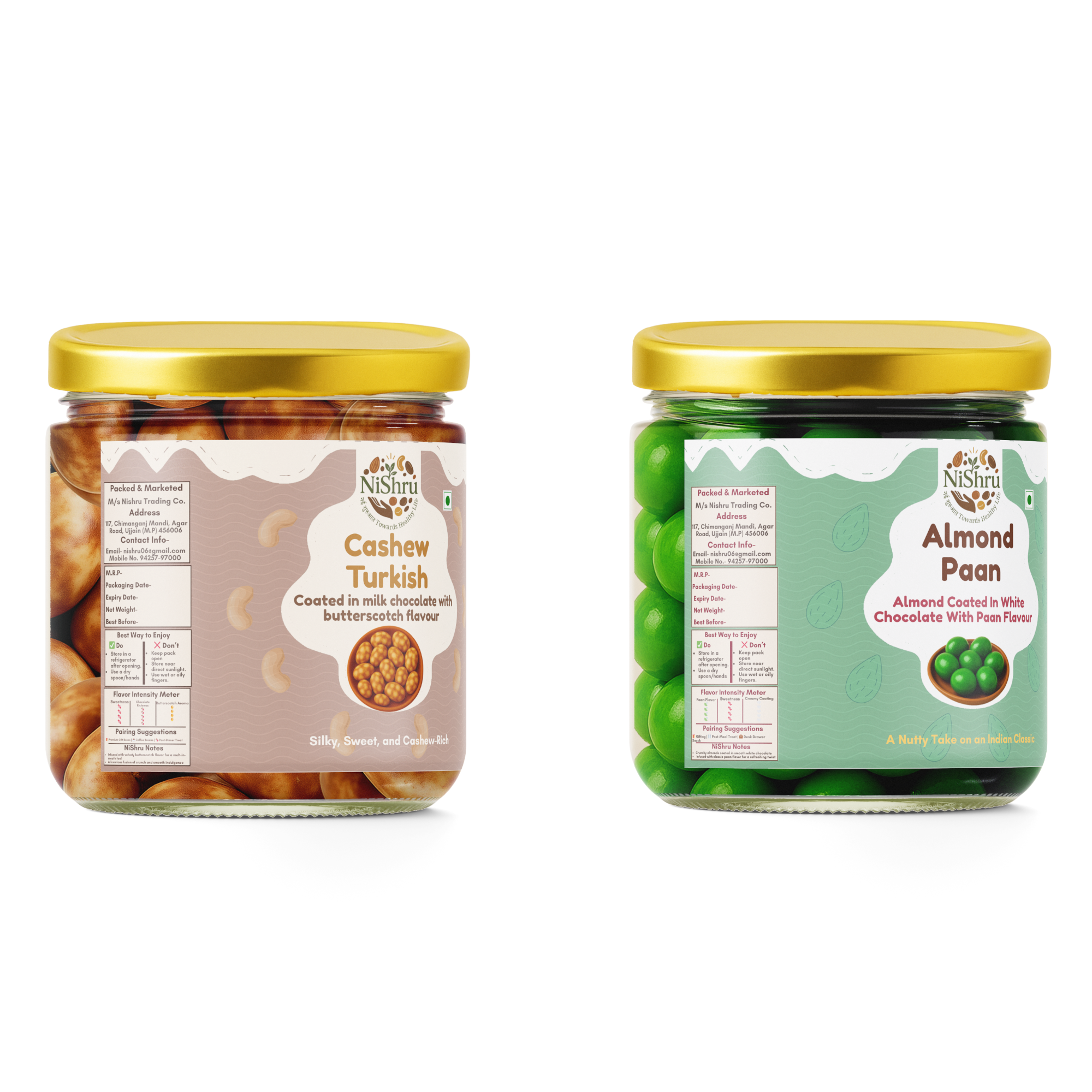 NiShru Almond Paan & Cashew Turkish – Premium Chocolate-Coated Dry Fruit Sweet Snack Combo | Exotic Paan & Turkish Flavoured Nuts | Festive Gift Pack | 150g × 2 (300g Total)