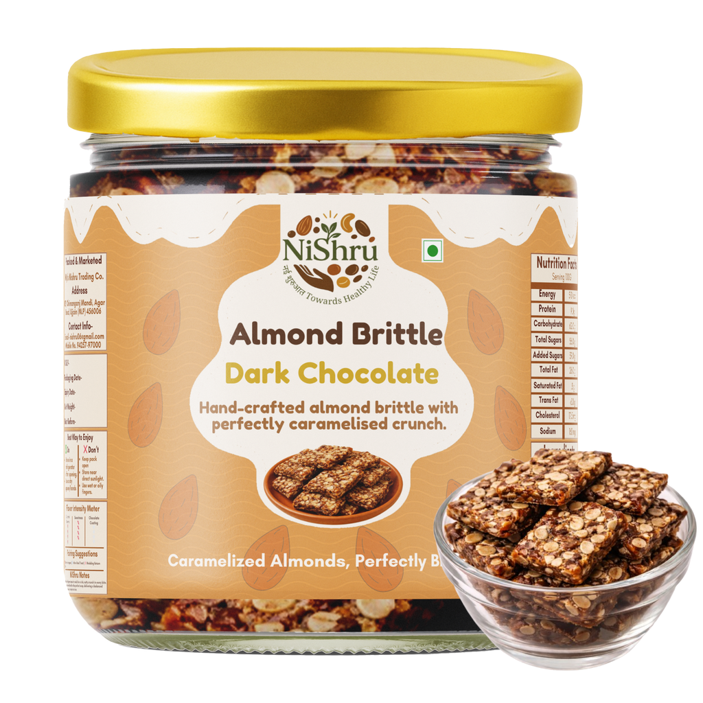 NiShru Almond Brittle Dark Chocolate Jar | Ideal Gift Hamper | Choco & Nut Dryfruit Delicacy | Crunchy Caramelised Almonds Britle | Any-time snack