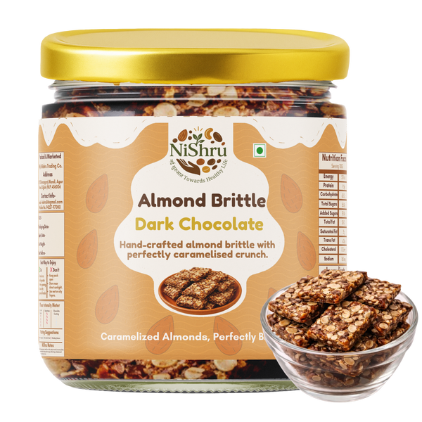 NiShru Almond Brittle Dark Chocolate Jar | Ideal Gift Hamper | Choco & Nut Dryfruit Delicacy | Crunchy Caramelised Almonds Britle | Any-time snack
                  loading=