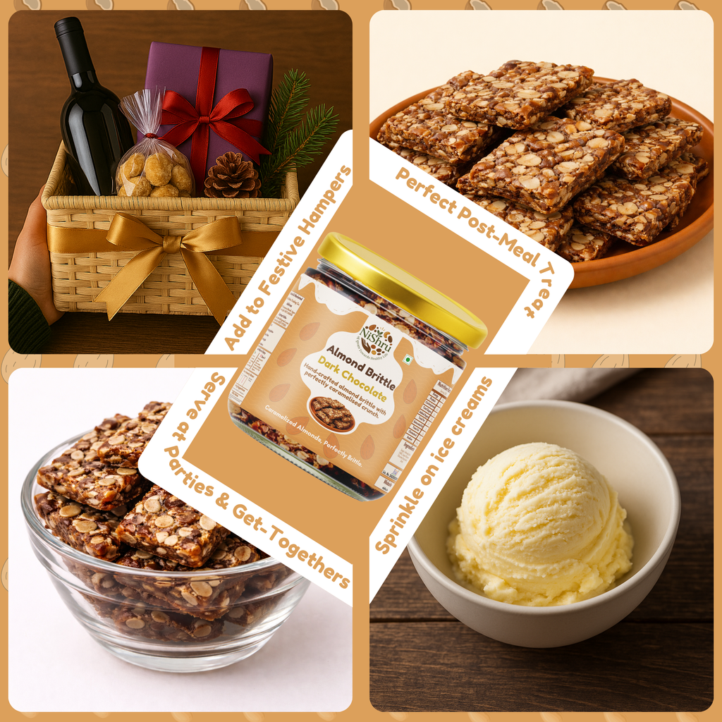 NiShru Almond Brittle Dark Chocolate Jar | Ideal Gift Hamper | Choco & Nut Dryfruit Delicacy | Crunchy Caramelised Almonds Britle | Any-time snack