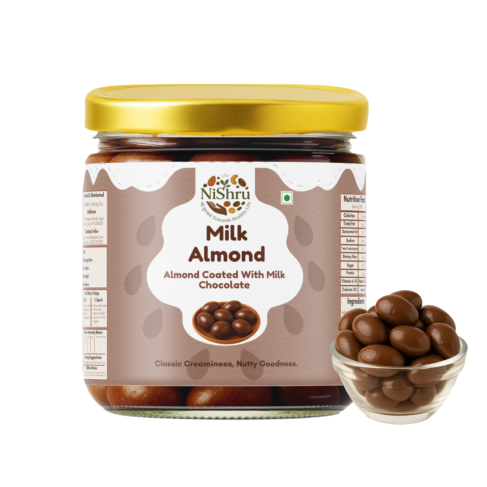 NISHRU Chocolate Almond | Roasted Almonds Coated in Smooth Creamy Milk Chocolates | Crunchy & Rich Sweet Treat | Perfect for Gifting, Snacking & Dessert | Chocolates Nuts