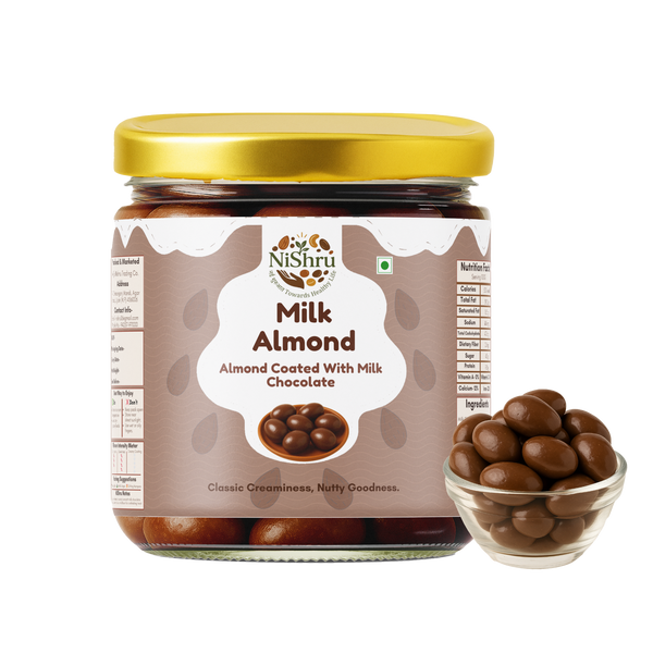 NISHRU Chocolate Almond | Roasted Almonds Coated in Smooth Creamy Milk Chocolates | Crunchy & Rich Sweet Treat | Perfect for Gifting, Snacking & Dessert | Chocolates Nuts
                  loading=