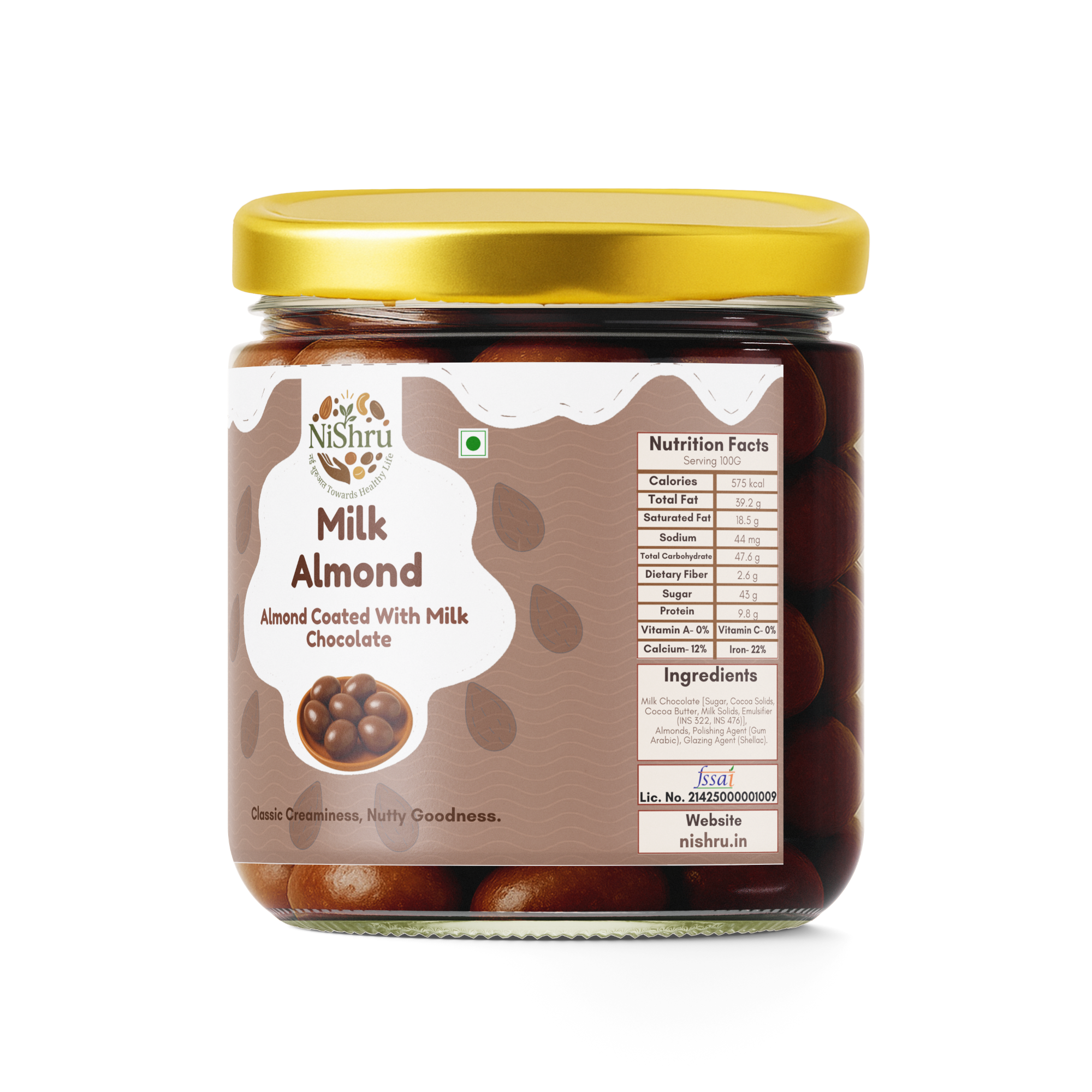 NISHRU Chocolate Almond | Roasted Almonds Coated in Smooth Creamy Milk Chocolates | Crunchy & Rich Sweet Treat | Perfect for Gifting, Snacking & Dessert | Chocolates Nuts