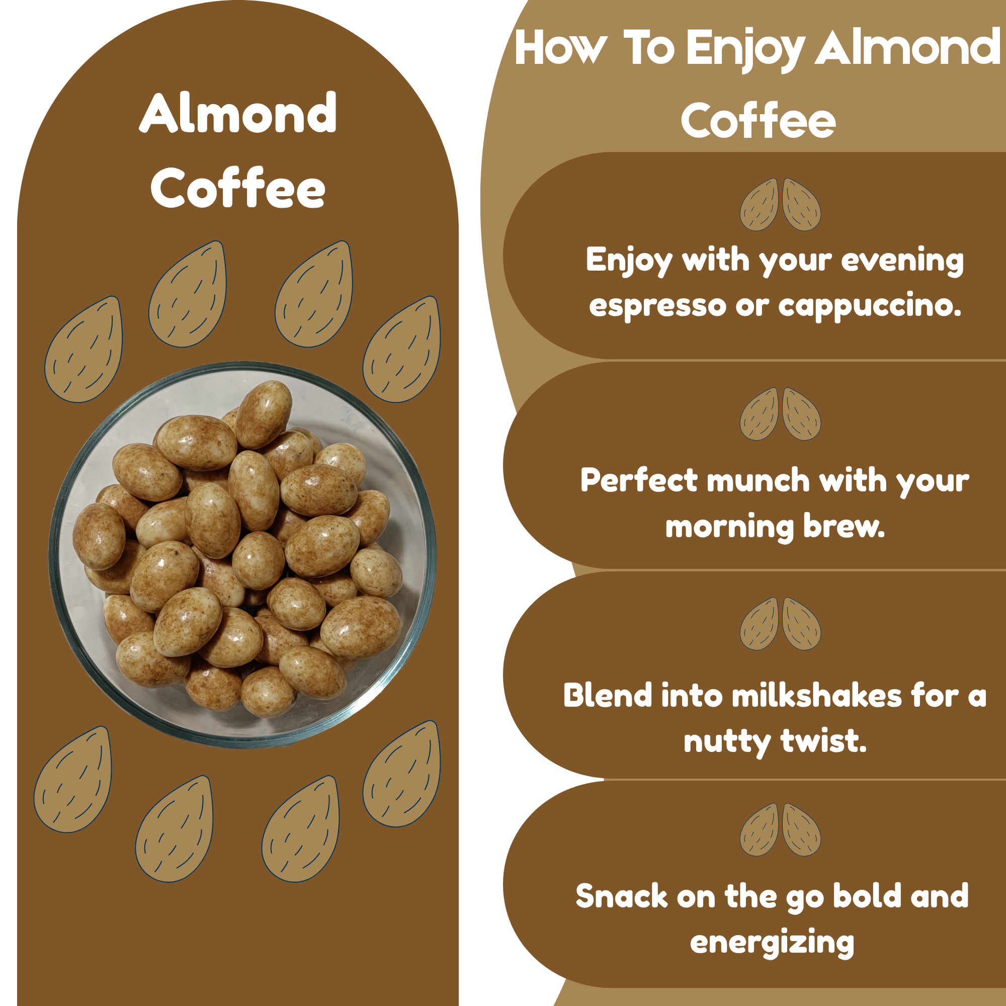 NISHRU Almond Coffee | Roasted Almonds Coated in White Chocolate | Crunchy, Aromatic & Gourmet Snack | Ideal for Gifting & Coffee Lovers