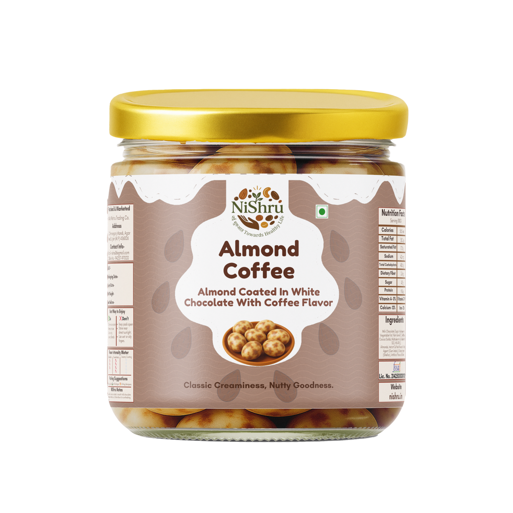NISHRU Almond Coffee | Roasted Almonds Coated in White Chocolate | Crunchy, Aromatic & Gourmet Snack | Ideal for Gifting & Coffee Lovers