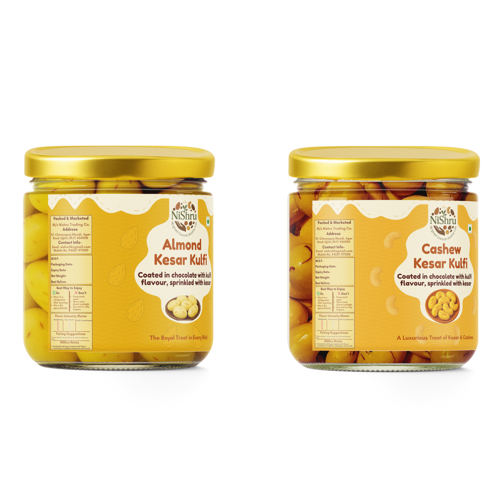 NiShru Almond Kesar Kulfi & Cashew Kesar Kulfi – Premium Chocolate-Coated Kesar Kulfi Flavoured Dry Fruit Sweet Snack Combo | Festive Gift Pack | 150g × 2 (300g Total)