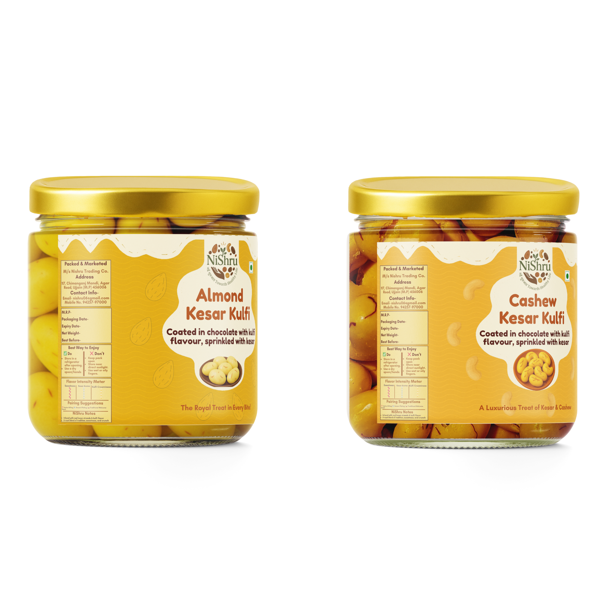 NiShru Almond Kesar Kulfi & Cashew Kesar Kulfi – Premium Chocolate-Coated Kesar Kulfi Flavoured Dry Fruit Sweet Snack Combo | Festive Gift Pack | 150g × 2 (300g Total)