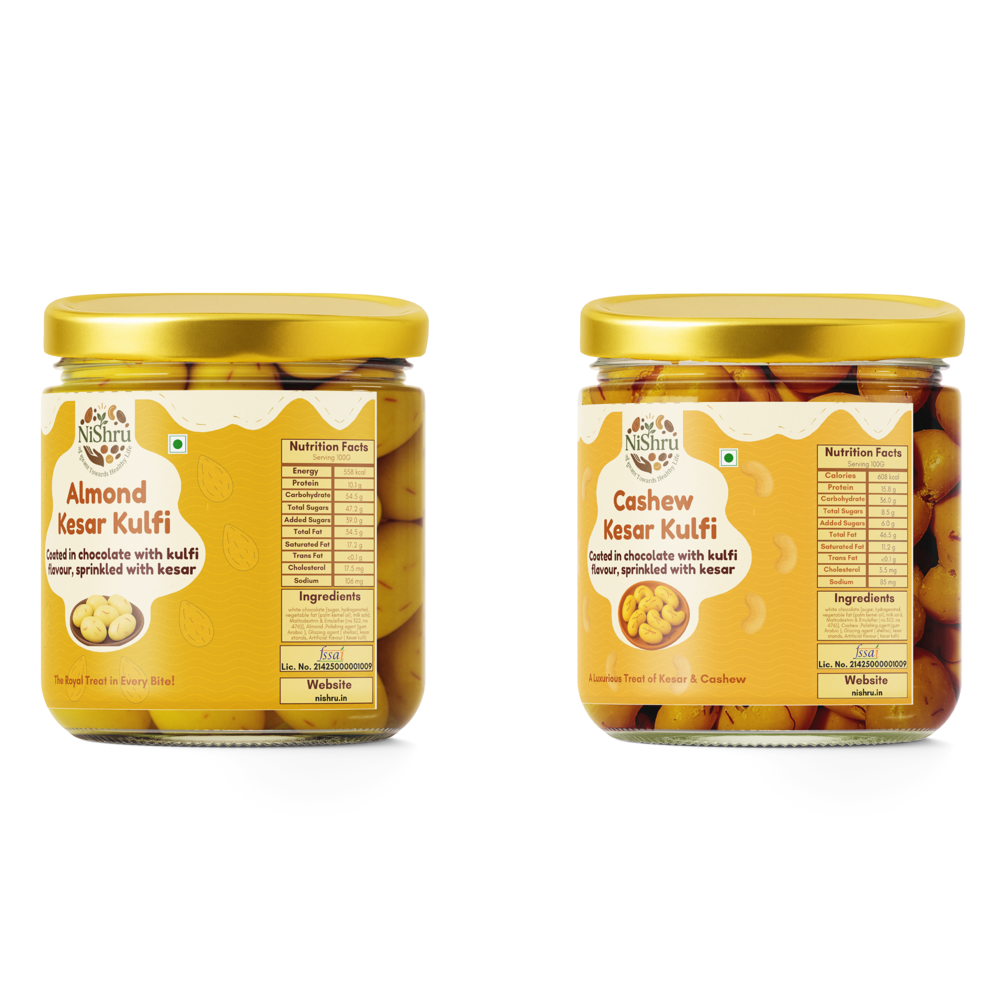 NiShru Almond Kesar Kulfi & Cashew Kesar Kulfi – Premium Chocolate-Coated Kesar Kulfi Flavoured Dry Fruit Sweet Snack Combo | Festive Gift Pack | 150g × 2 (300g Total)