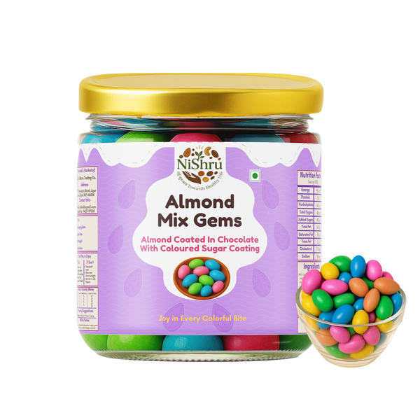NiShru Almond Mix Gems – Chocolate Coated Almonds with Colorful Candy Gems | Crunchy Sweet Nut Snack | Kids Party Treat
                  loading=