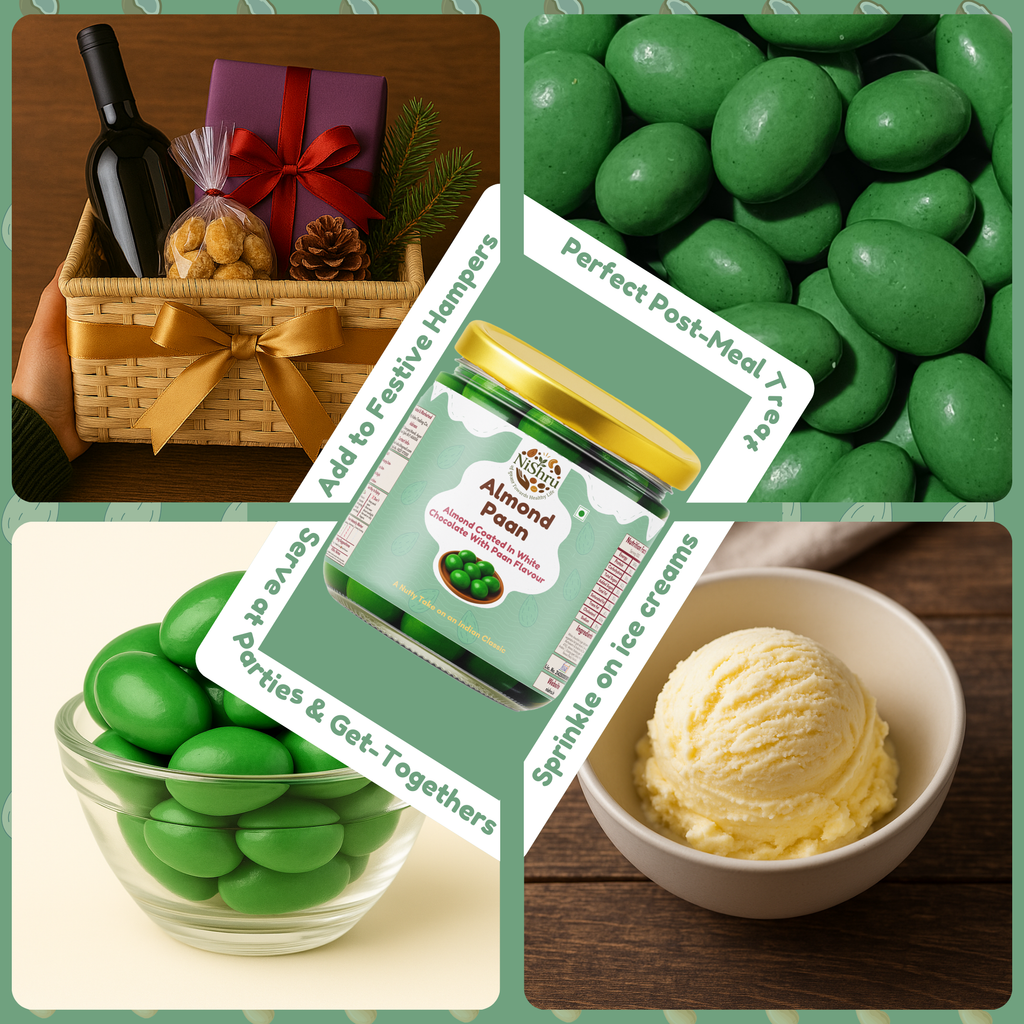 NiShru Almond Paan – Chocolate Coated Almonds with Meetha Paan Flavour | Sweet Mouth Freshener Nut Snack | Premium Festive Treat