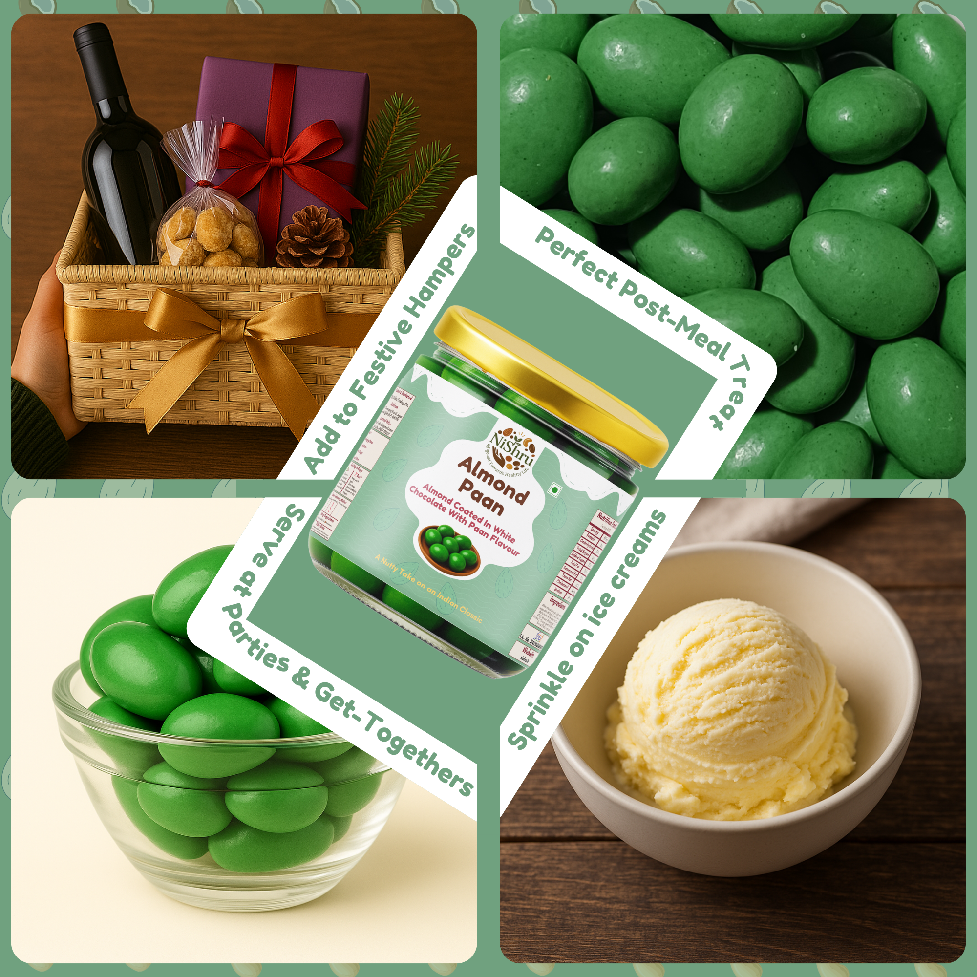 NiShru Almond Paan – Chocolate Coated Almonds with Meetha Paan Flavour | Sweet Mouth Freshener Nut Snack | Premium Festive Treat