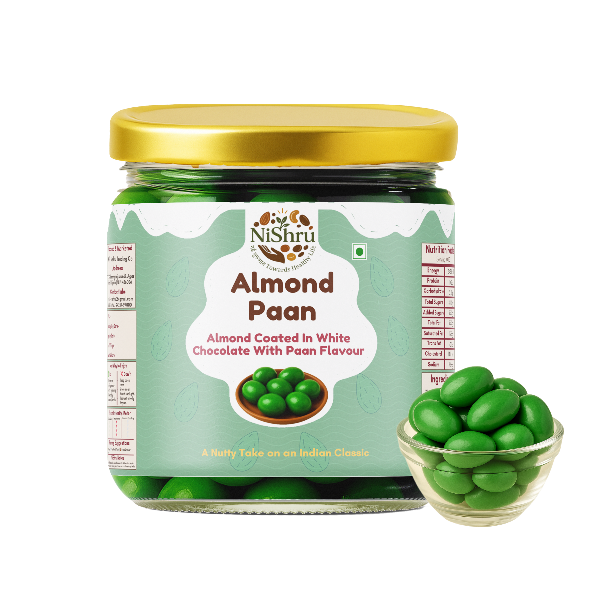 NiShru Almond Paan – Chocolate Coated Almonds with Meetha Paan Flavour | Sweet Mouth Freshener Nut Snack | Premium Festive Treat