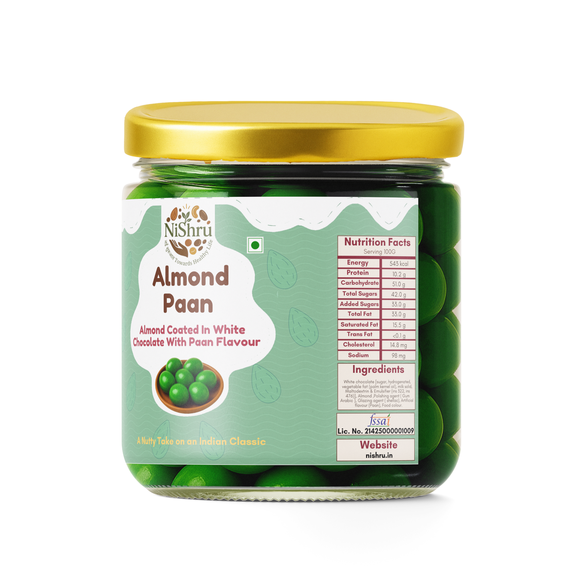 NiShru Almond Paan – Chocolate Coated Almonds with Meetha Paan Flavour | Sweet Mouth Freshener Nut Snack | Premium Festive Treat