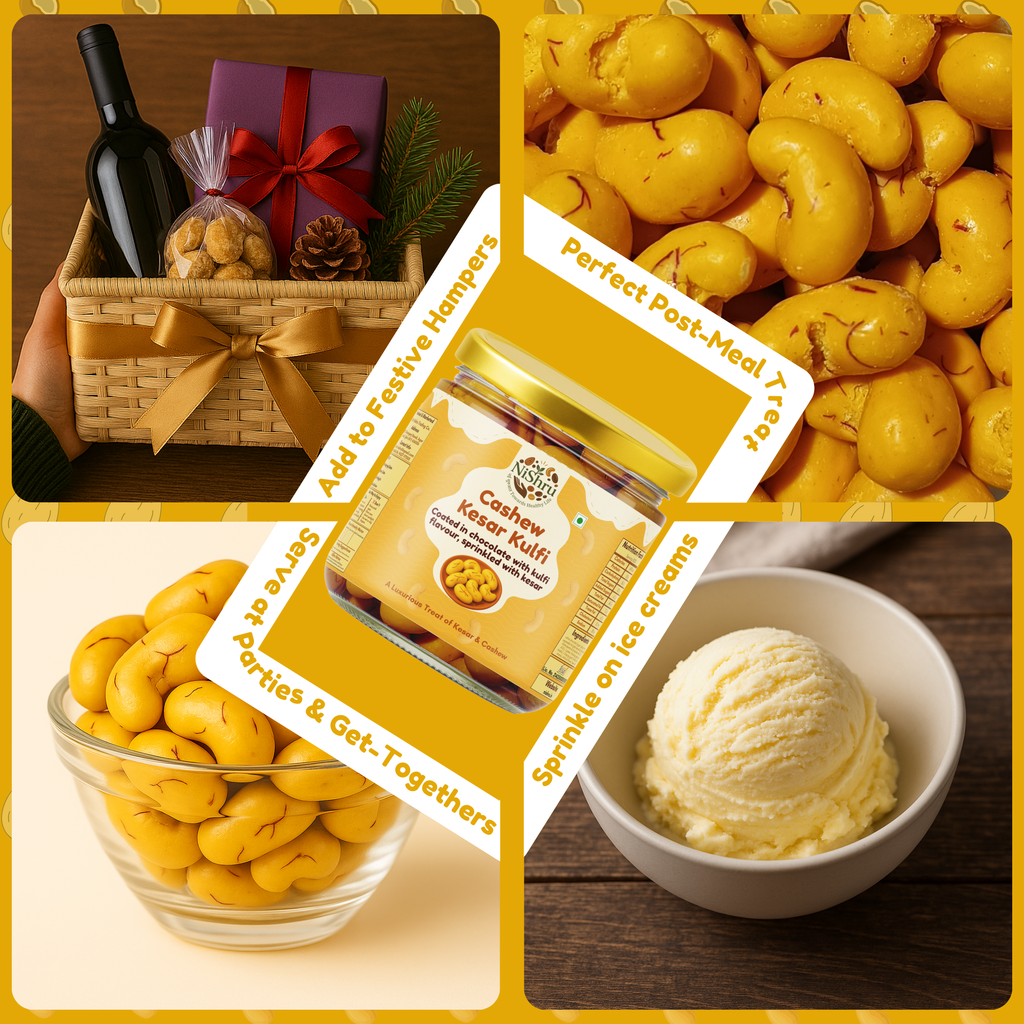 NiShru Almond Kesar Kulfi & Cashew Kesar Kulfi – Premium Chocolate-Coated Kesar Kulfi Flavoured Dry Fruit Sweet Snack Combo | Festive Gift Pack | 150g × 2 (300g Total)