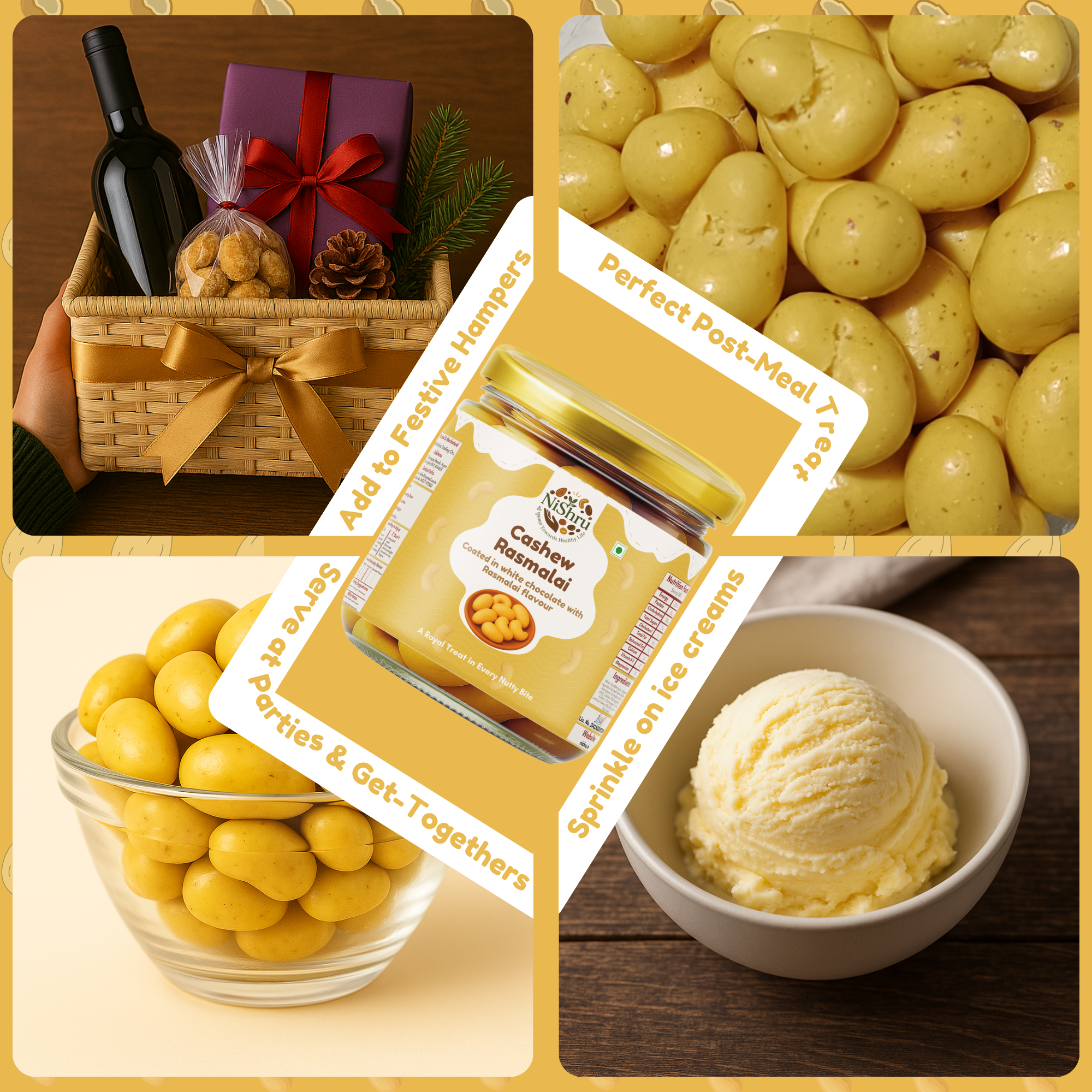 NiShru Cashew Rasmalai & Cashew Turkish – Premium Chocolate-Coated Cashew Sweet Snack Combo | Indian & Turkish Dessert Flavoured Nuts | Festive Gift Pack | 150g × 2 (300g Total)