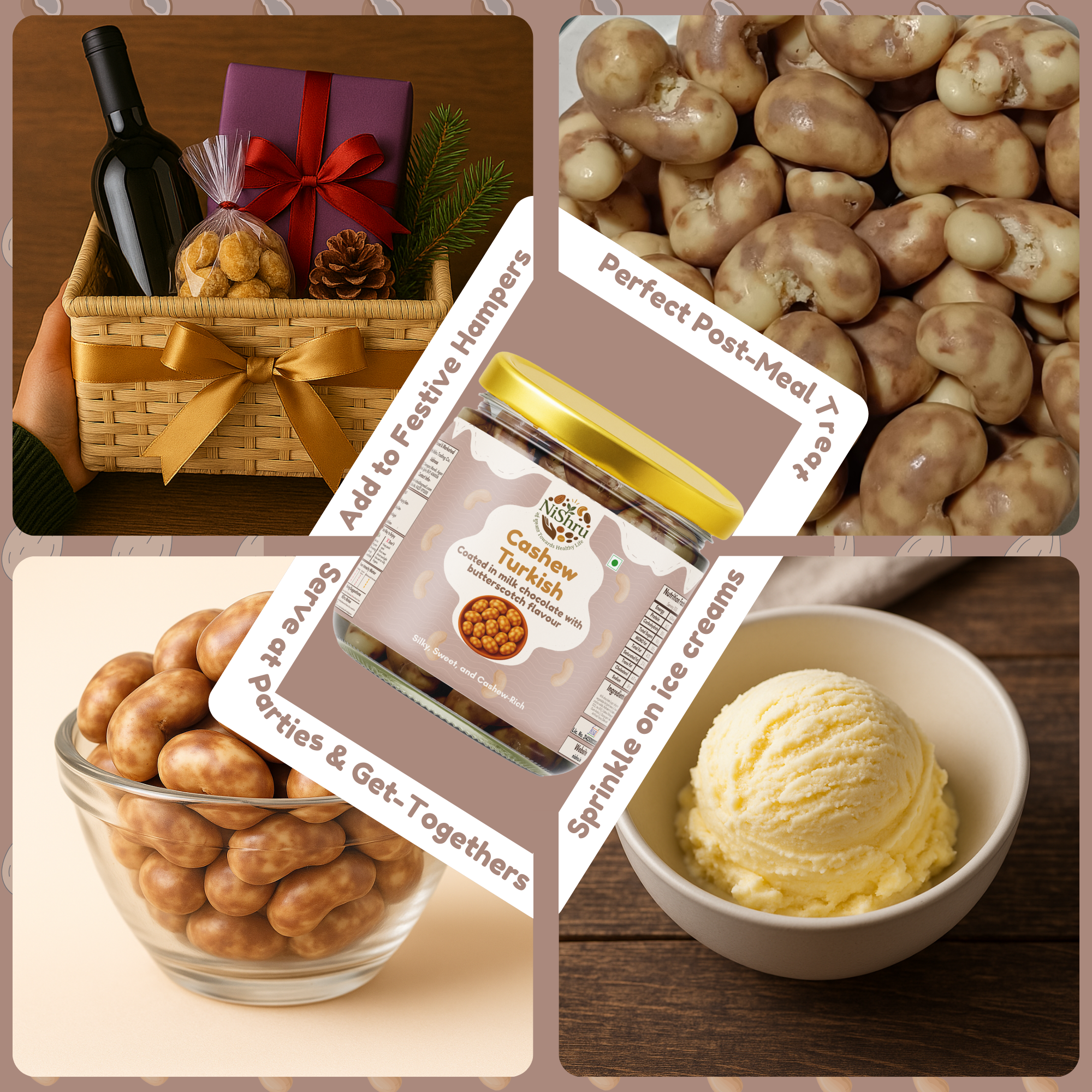 NiShru Cashew Turkish – Chocolate-Coated Premium Roasted Cashews | Exotic Turkish Flavour | Gourmet Crunchy Nut Snack