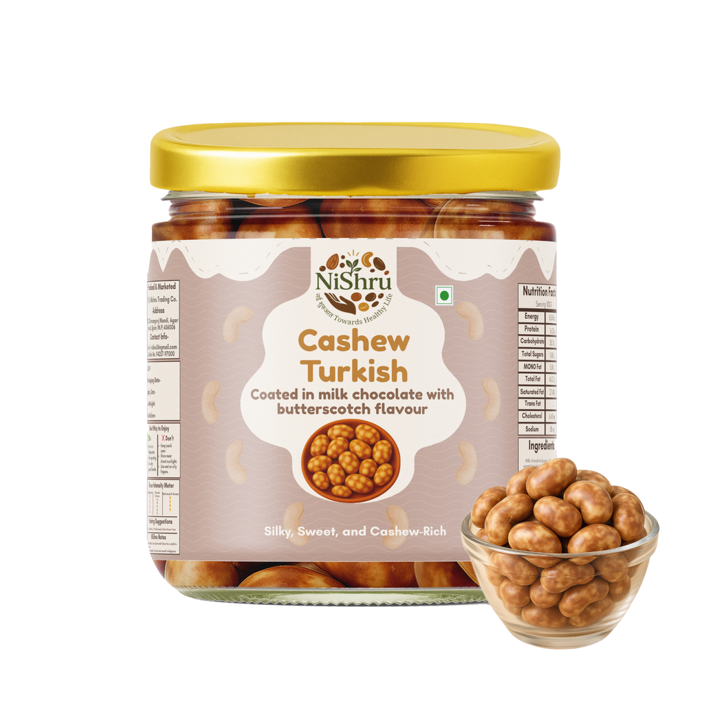 NiShru Cashew Turkish – Chocolate-Coated Premium Roasted Cashews | Exotic Turkish Flavour | Gourmet Crunchy Nut Snack