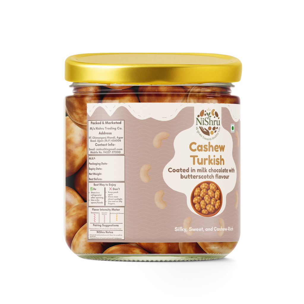 NiShru Cashew Turkish – Chocolate-Coated Premium Roasted Cashews | Exotic Turkish Flavour | Gourmet Crunchy Nut Snack