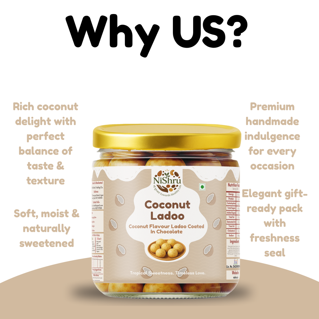 NiShru Coconut Ladoo – Premium Chocolate-Coated Coconut Balls | Rich Creamy Filling | Festive Sweet Snack