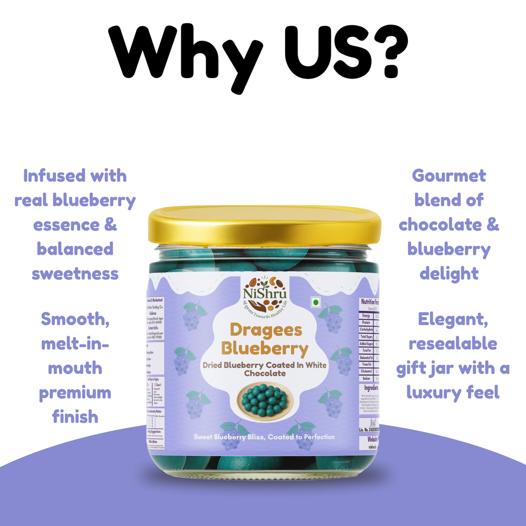 NiShru Cashew Turkish & Blueberry Dragees – Premium Chocolate-Coated Dry Fruit Sweet Snack Combo | Exotic Cashews & Fruity Almond Dragees Gift Pack | 150g × 2 (300g Total)