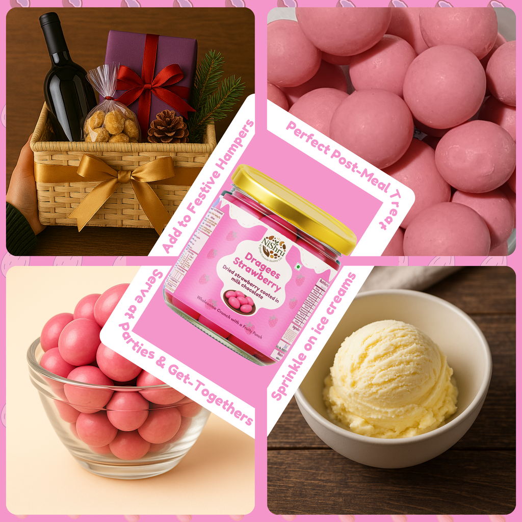 NISHRU Strawberry Dragees & Almond Paan | Chocolate Almond Fusion | Sweet & Refreshing Gifting Combo Pack | Festive Treat & Soulful Snacking | (2 x 150 Gram)