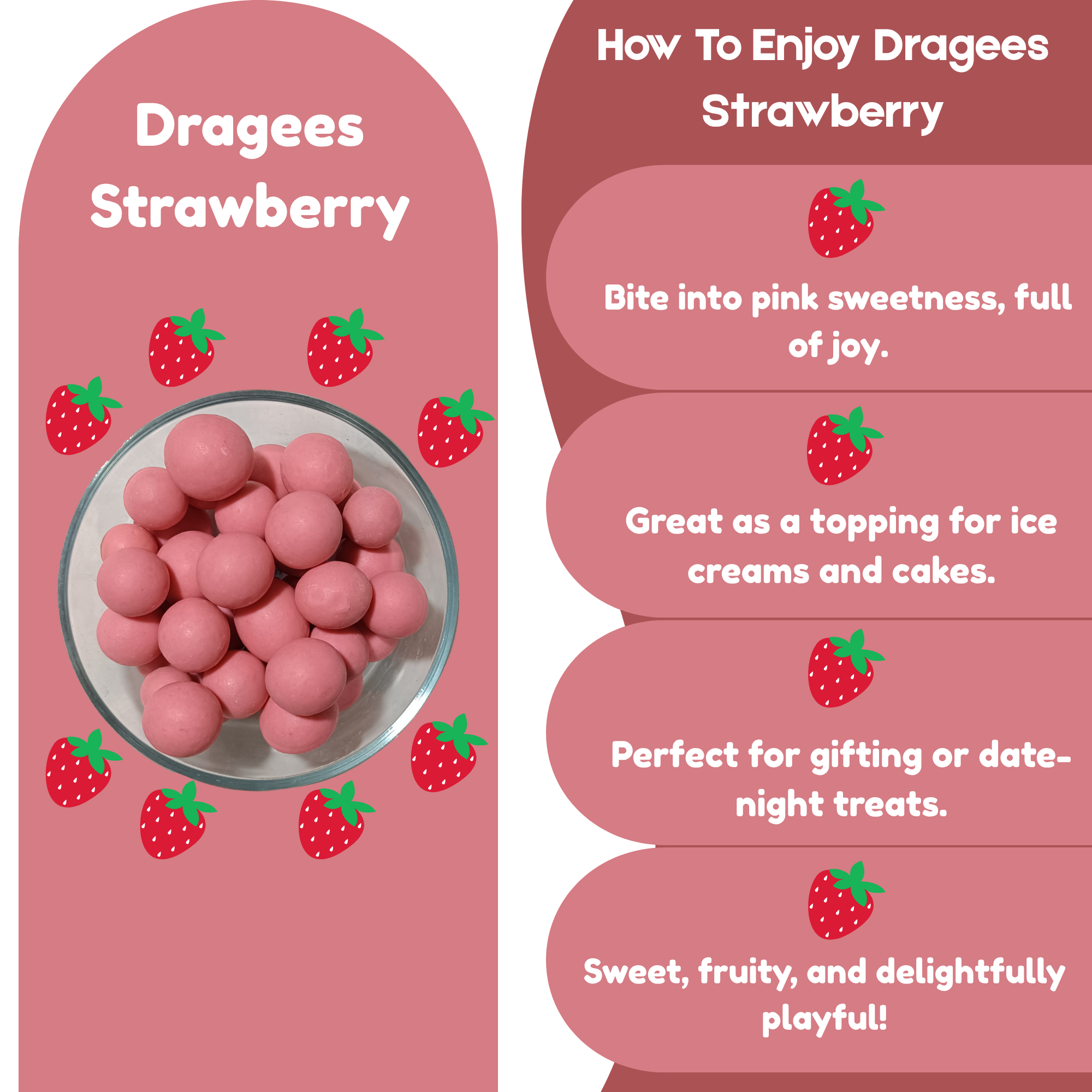 NISHRU Dragees Strawberry – Dried Strawberries Coated in Milk & White Chocolate | Sweet, Fruity & Creamy Chocolate Dragees | Gifting & Snacking Treat