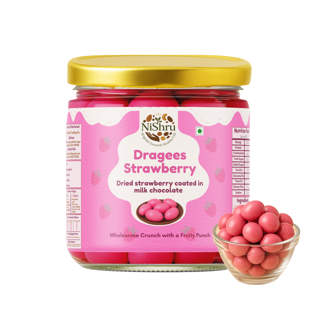NISHRU Dragees Strawberry – Dried Strawberries Coated in Milk & White Chocolate | Sweet, Fruity & Creamy Chocolate Dragees | Gifting & Snacking Treat