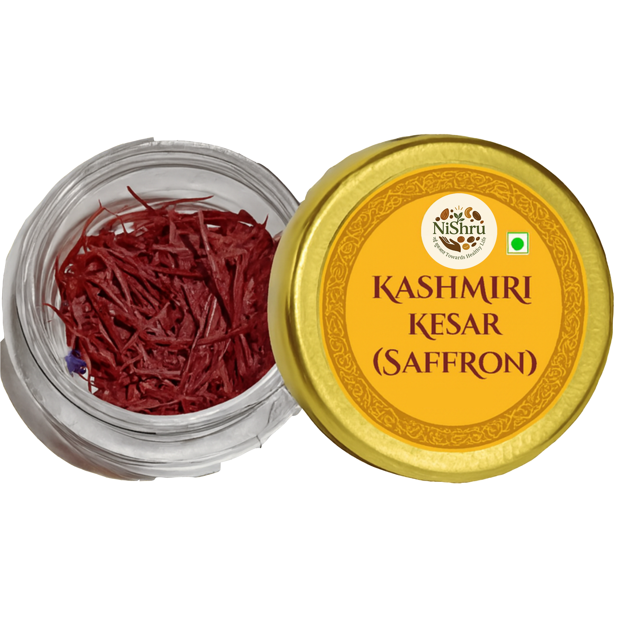 Nishru Pure Kashmiri Saffron | Grade-A Mongra Kesar Threads | Natural Kumkuma Puvvu for Pregnancy Milk, Pooja, Cooking, Biryani, Kahwa & Skin Care | Rich Aroma, Color & Flavor
