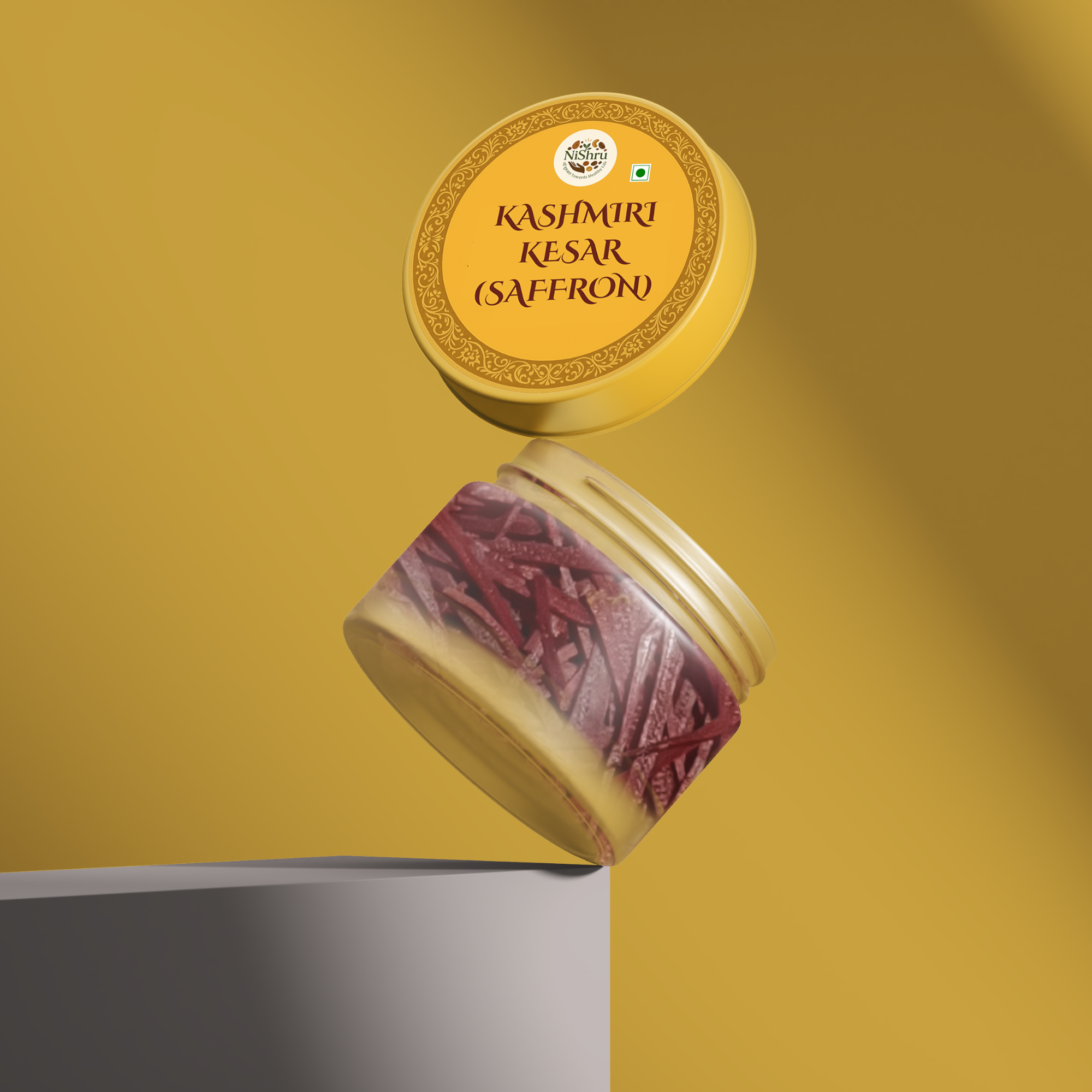 Nishru Pure Kashmiri Saffron | Grade-A Mongra Kesar Threads | Natural Kumkuma Puvvu for Pregnancy Milk, Pooja, Cooking, Biryani, Kahwa & Skin Care | Rich Aroma, Color & Flavor