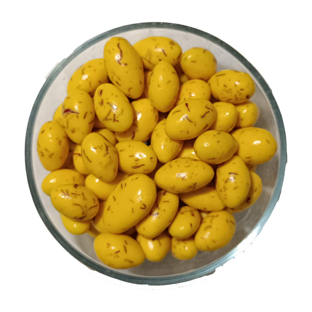 NiShru Almond Kesar Kulfi – Chocolate Coated Almonds | Rich Kulfi & Saffron (Kesar) Flavoured Sweet Nut Snack